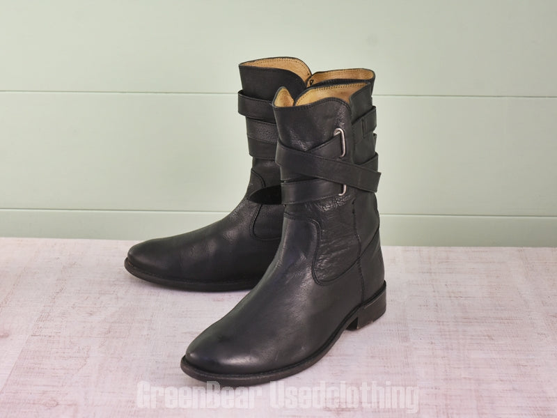 E477 メキシコ製 FRYE レディースブーツ 黒 8B 25cm