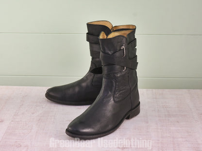 E477 メキシコ製 FRYE レディースブーツ 黒 8B 25cm