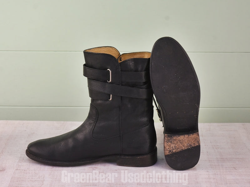 E477 メキシコ製 FRYE レディースブーツ 黒 8B 25cm