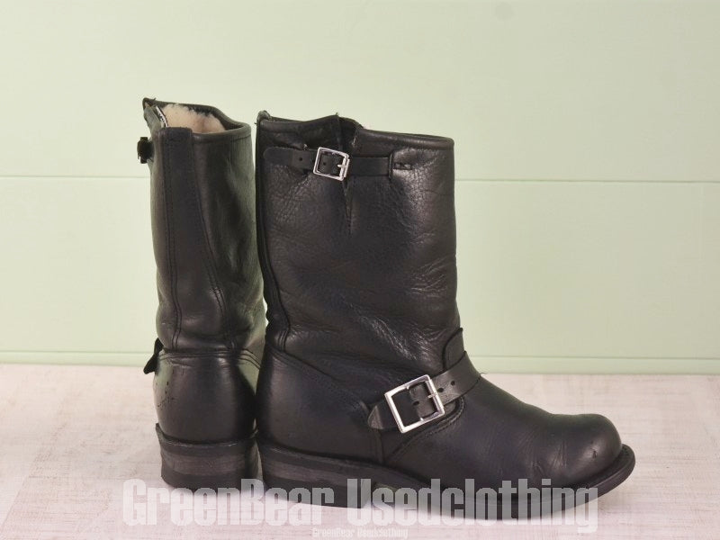 D025 メキシコ製 FRYE エンジニアブーツ インナーボア 黒 レディース 7M 24cm