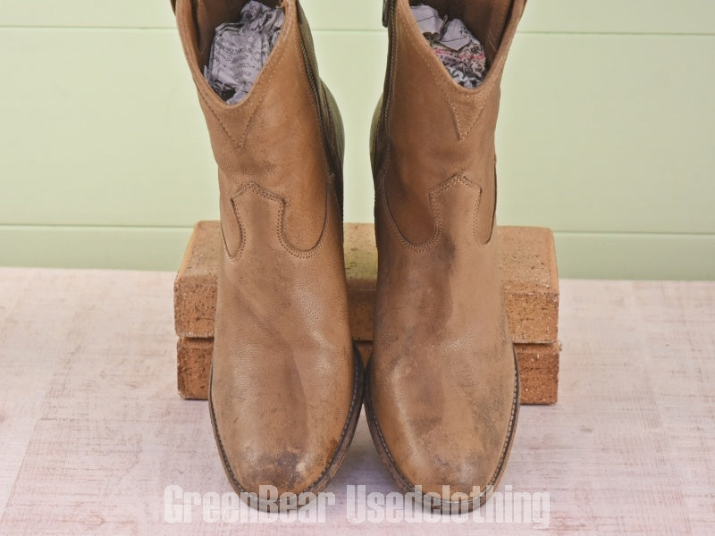 D047 メキシコ製 FRYE ウエスタンブーツ 茶 レディース 7.5B 24.5cm