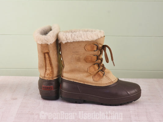 E575 カナダ製 SOREL ビンテージ スノーブーツ 茶 レディース F9 26cm