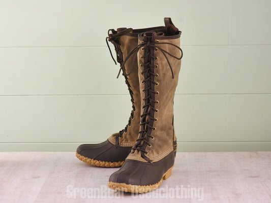 E604 USA製 L.L.Bean ビーンブーツ キャンバス カーキ メンズ 25.5cmくらい