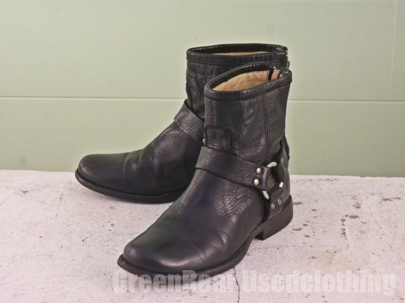 メキシコ製 FRYE リングブーツ 黒 レディース 6.5B 23.5cm C282