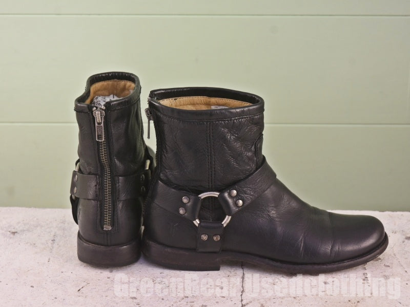 メキシコ製 FRYE リングブーツ 黒 レディース 6.5B 23.5cm C282