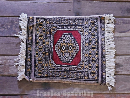 RAGA058 ヴィンテージ ミニラグ トライバルラグ 絨毯 29.5cm×34cm
