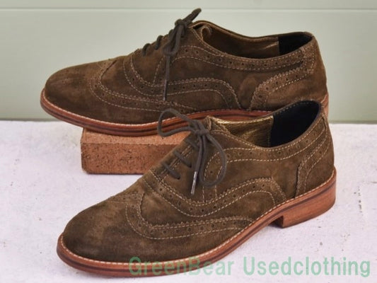 R639 レディース Johnston & Murphy ビジネスシューズ ウイングチップ スウェード 茶 24.5cmくらい