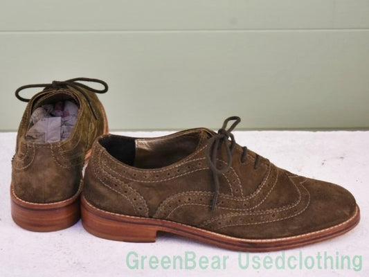 R639 レディース Johnston & Murphy ビジネスシューズ ウイングチップ スウェード 茶 24.5cmくらい