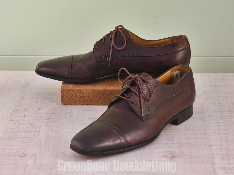 E665 イタリア製 SANTONI ストレートチップシューズ ワイズ細め 茶 メンズ 8.5D 26.5cm