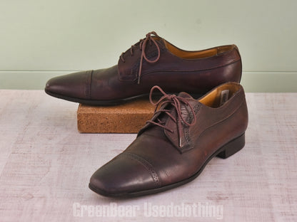 E665 イタリア製 SANTONI ストレートチップシューズ ワイズ細め 茶 メンズ 8.5D 26.5cm