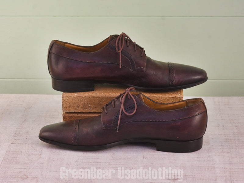 E665 イタリア製 SANTONI ストレートチップシューズ ワイズ細め 茶 メンズ 8.5D 26.5cm