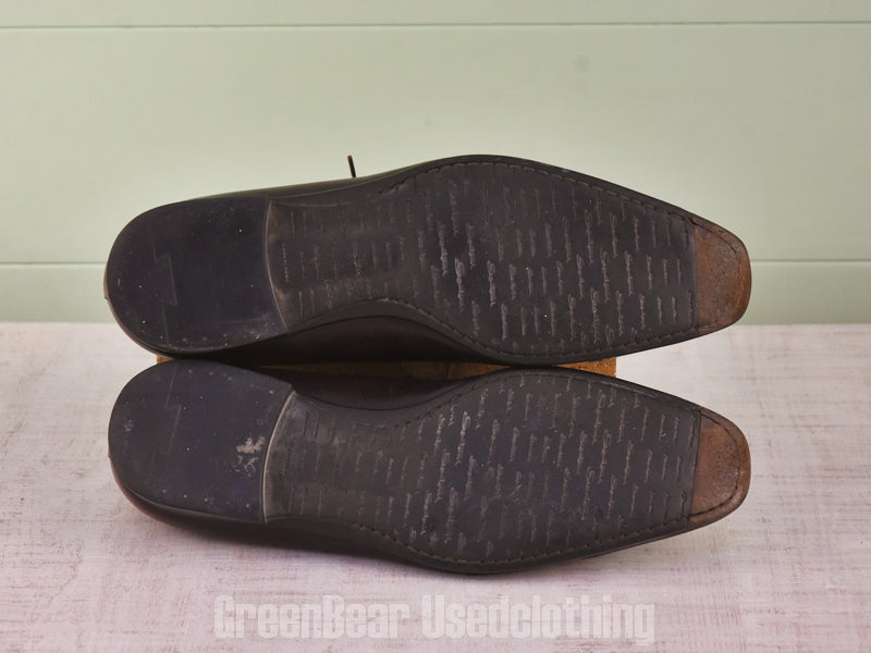 E665 イタリア製 SANTONI ストレートチップシューズ ワイズ細め 茶 メンズ 8.5D 26.5cm