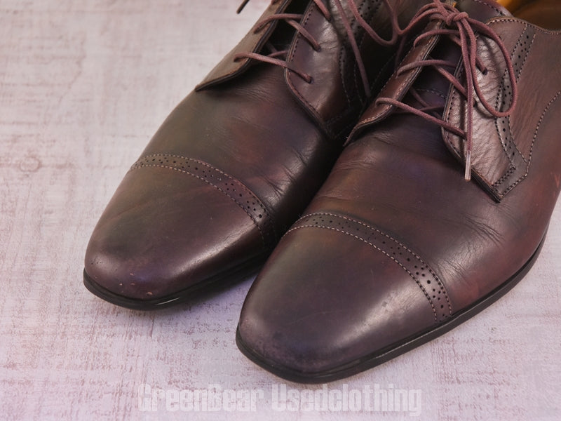 E665 イタリア製 SANTONI ストレートチップシューズ ワイズ細め 茶 メンズ 8.5D 26.5cm