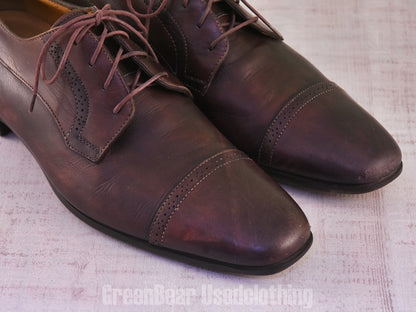E665 イタリア製 SANTONI ストレートチップシューズ ワイズ細め 茶 メンズ 8.5D 26.5cm