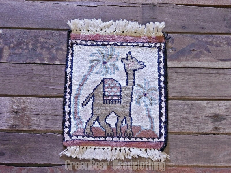 RAGA135 ヴィンテージ ミニラグ トライバルラグ 絨毯 25.5cm×29.5cm