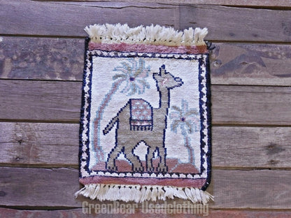 RAGA135 ヴィンテージ ミニラグ トライバルラグ 絨毯 25.5cm×29.5cm