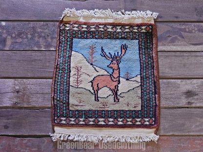 RAGA138 ヴィンテージ ミニラグ トライバルラグ 絨毯 30cm×32cm