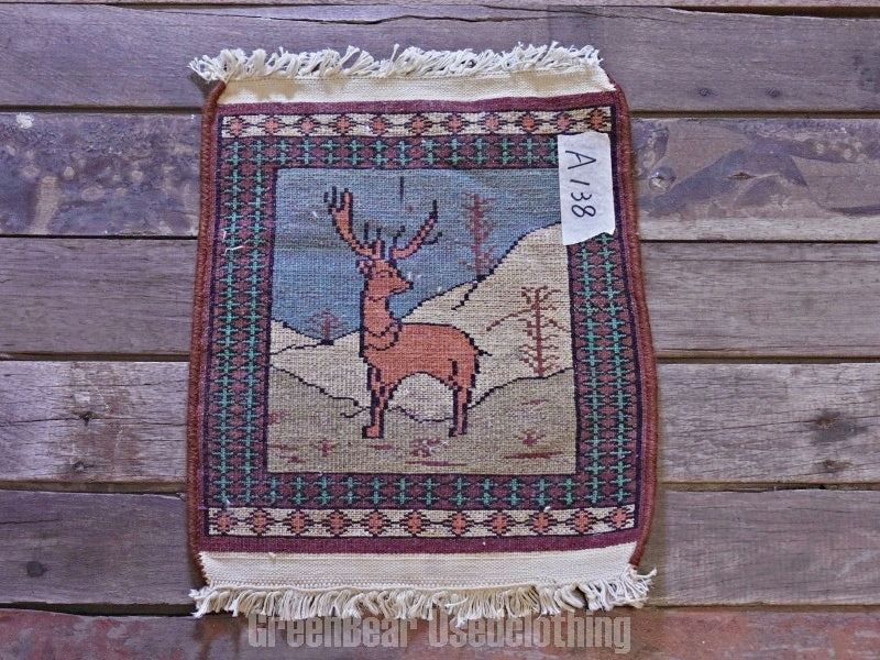 RAGA138 ヴィンテージ ミニラグ トライバルラグ 絨毯 30cm×32cm