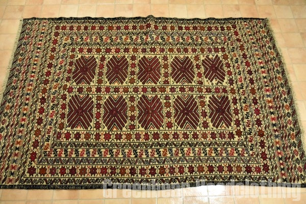 RAGS022 トライバルラグ 196cm×129cm アフガンキリム 手織り