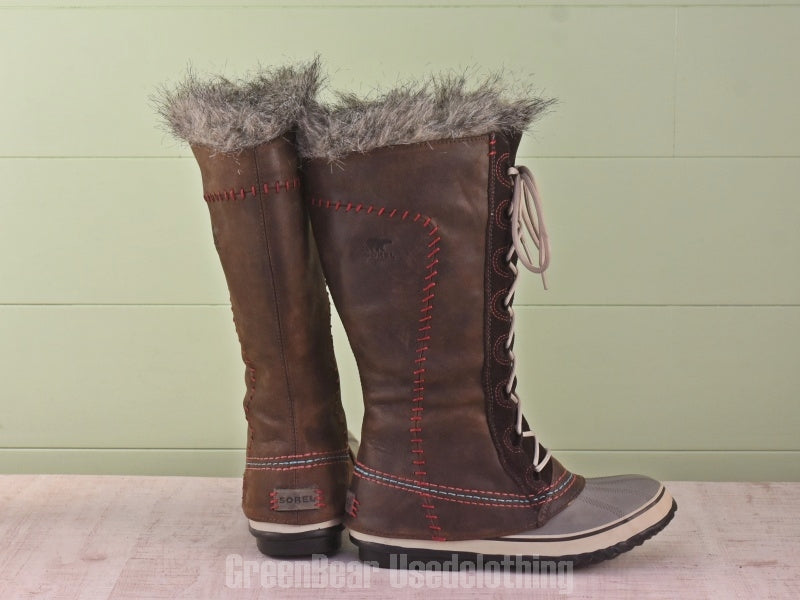 E112 レディース SOREL スノーブーツ 茶×グレー 40 25cm
