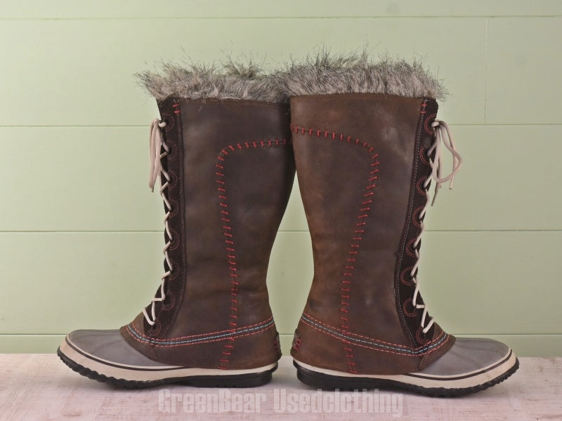 E112 レディース SOREL スノーブーツ 茶×グレー 40 25cm