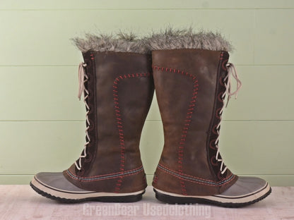 E112 レディース SOREL スノーブーツ 茶×グレー 40 25cm