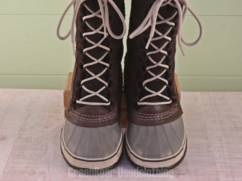 E112 レディース SOREL スノーブーツ 茶×グレー 40 25cm