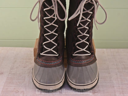E112 レディース SOREL スノーブーツ 茶×グレー 40 25cm