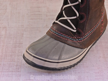 E112 レディース SOREL スノーブーツ 茶×グレー 40 25cm