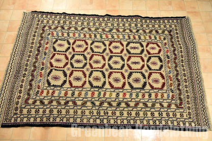 RAGS040 トライバルラグ 180cm×121cm アフガンキリム 手織り