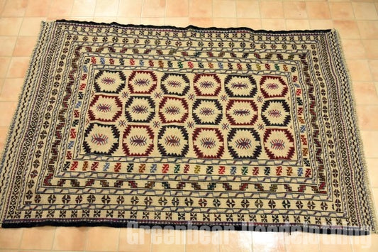 RAGS040 トライバルラグ 180cm×121cm アフガンキリム 手織り