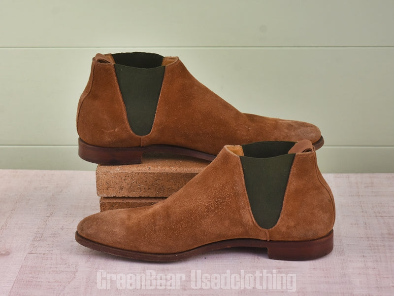 E752 イギリス製 CROCKETT&JONES ビンテージ サイドゴアブーツ スウェード 茶 メンズ 7.5 25.5cm