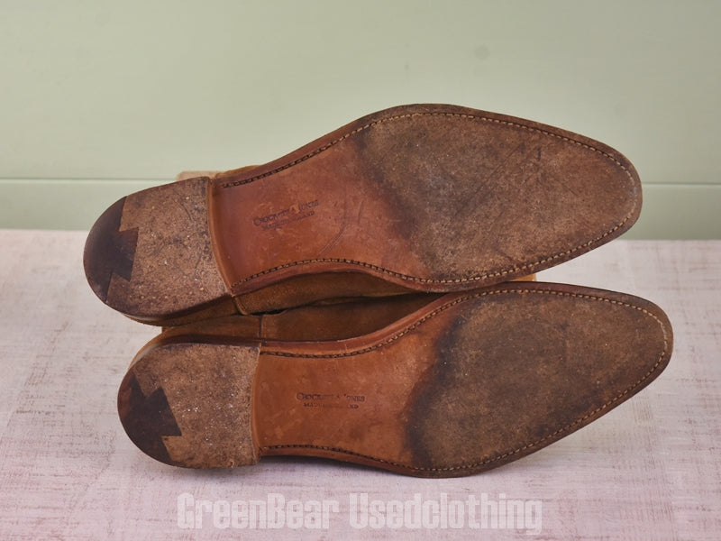 E752 イギリス製 CROCKETT&JONES ビンテージ サイドゴアブーツ スウェード 茶 メンズ 7.5 25.5cm