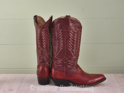E767 メキシコ製 Botas LAREDO ビンテージ ウエスタンブーツ ウナギ革 エンジ メンズ 26.5cm