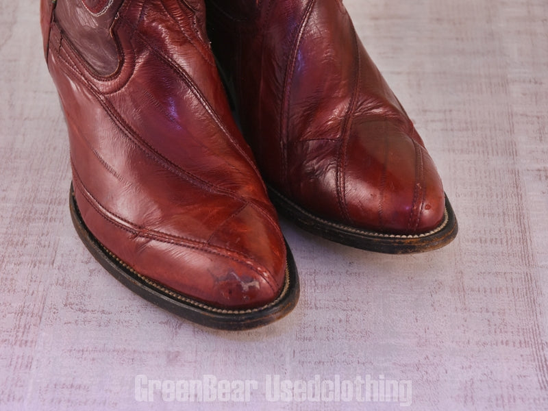 E767 メキシコ製 Botas LAREDO ビンテージ ウエスタンブーツ ウナギ革 エンジ メンズ 26.5cm