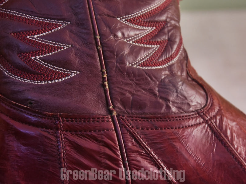 E767 メキシコ製 Botas LAREDO ビンテージ ウエスタンブーツ ウナギ革 エンジ メンズ 26.5cm