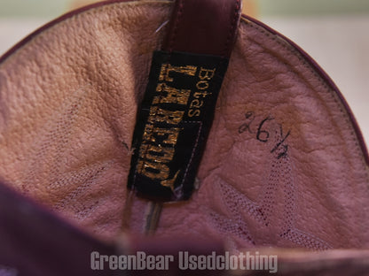 E767 メキシコ製 Botas LAREDO ビンテージ ウエスタンブーツ ウナギ革 エンジ メンズ 26.5cm