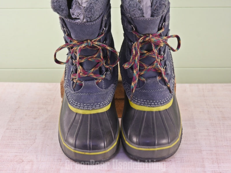 E224 キッズ レディース L.L.Bean スノーブーツ 青 kids6 24cm