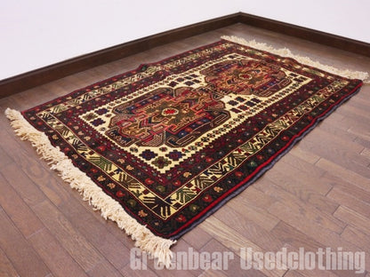 RAGQ208 未使用品 アフガンラグ ビンテージトライバルラグ ウール絨毯 141cm×97cm