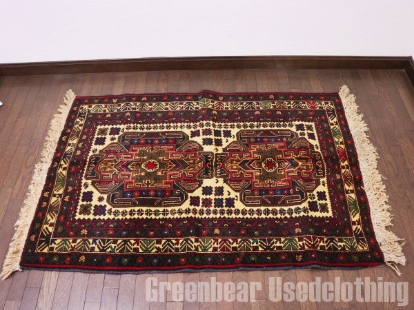 RAGQ208 未使用品 アフガンラグ ビンテージトライバルラグ ウール絨毯 141cm×97cm