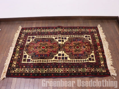 RAGQ208 未使用品 アフガンラグ ビンテージトライバルラグ ウール絨毯 141cm×97cm