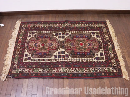 RAGQ208 未使用品 アフガンラグ ビンテージトライバルラグ ウール絨毯 141cm×97cm