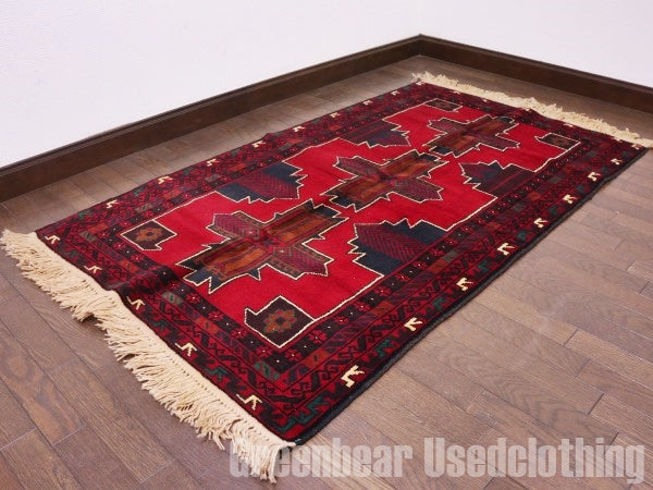 RAGQ209 未使用品 アフガンラグ ビンテージトライバルラグ ウール絨毯 146cm×87cm
