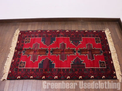 RAGQ209 未使用品 アフガンラグ ビンテージトライバルラグ ウール絨毯 146cm×87cm