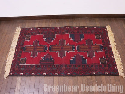 RAGQ209 未使用品 アフガンラグ ビンテージトライバルラグ ウール絨毯 146cm×87cm