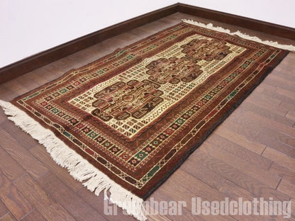 RAGQ211 未使用品 アフガンラグ ビンテージトライバルラグ ウール絨毯 148cm×88cm