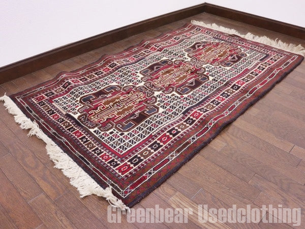 RAGQ213 未使用品 アフガンラグ ビンテージトライバルラグ ウール絨毯 154cm×89.5cm