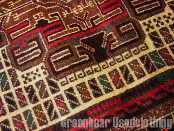 RAGQ218 未使用品 アフガンラグ ビンテージトライバルラグ ウール絨毯 140cm×87.5cm