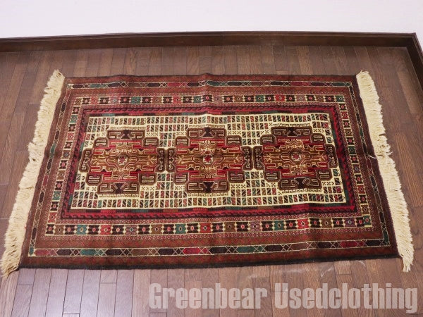 RAGQ218 未使用品 アフガンラグ ビンテージトライバルラグ ウール絨毯 140cm×87.5cm