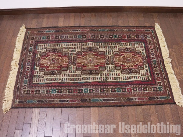 RAGQ218 未使用品 アフガンラグ ビンテージトライバルラグ ウール絨毯 140cm×87.5cm